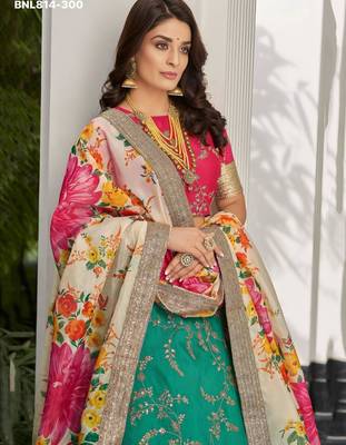 teal art silk embroidered lehenga choli 3
