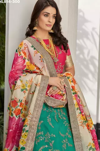 teal art silk embroidered lehenga choli