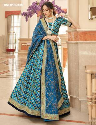 teal blue art silk embroidered lehenga choli 3