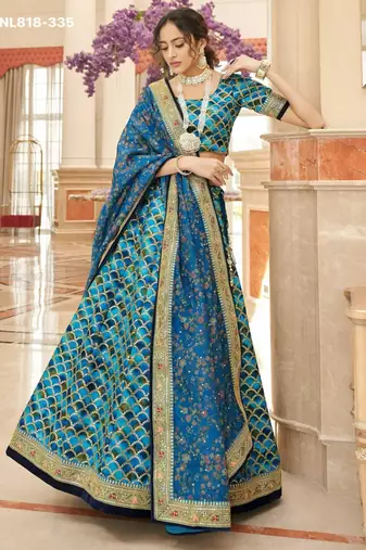 teal blue art silk embroidered lehenga choli