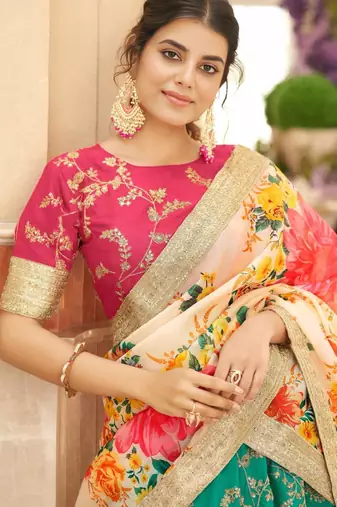 teal art silk embroidered lehenga choli