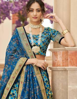teal blue art silk embroidered lehenga choli 4