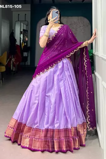 lavender cotton silk plain lehenga choli