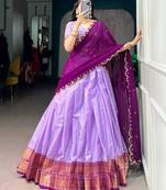 lavender cotton silk plain lehenga choli