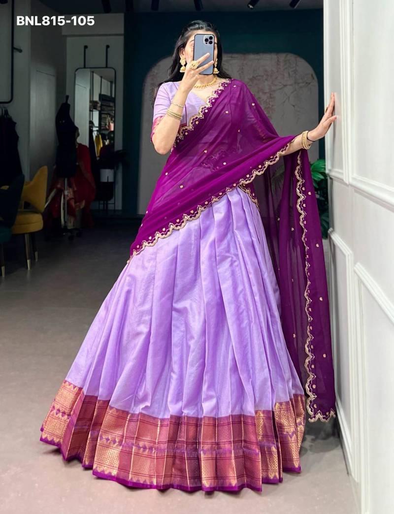 lavender cotton silk plain lehenga choli