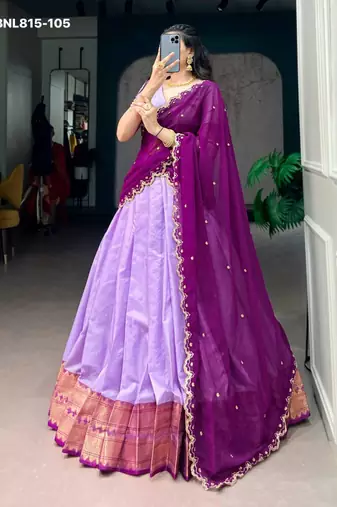 lavender cotton silk plain lehenga choli