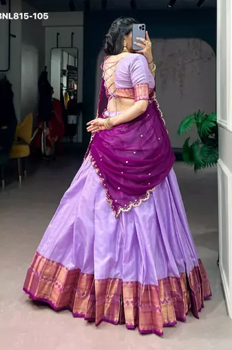 lavender cotton silk plain lehenga choli