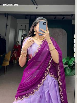 lavender cotton silk plain lehenga choli 4