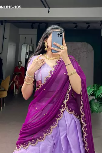 lavender cotton silk plain lehenga choli