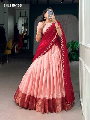 peach cotton silk plain lehenga choli 1