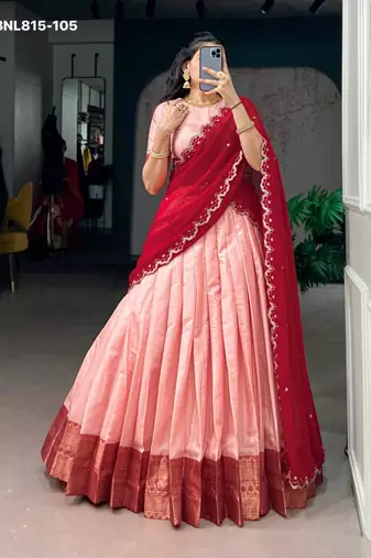 peach cotton silk plain lehenga choli