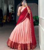 peach cotton silk plain lehenga choli