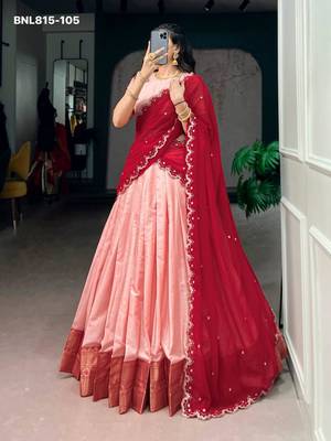 peach cotton silk plain lehenga choli 2
