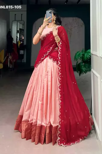 peach cotton silk plain lehenga choli