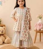 Beige block print anarkali set
