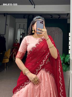 peach cotton silk plain lehenga choli 3