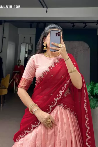 peach cotton silk plain lehenga choli
