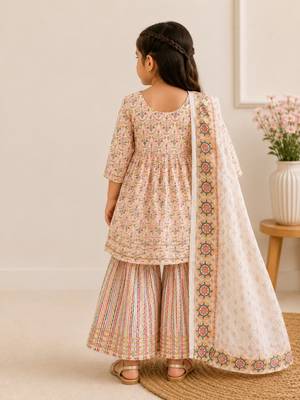 Beige block print anarkali set 2