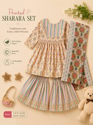 Beige block print anarkali set 4