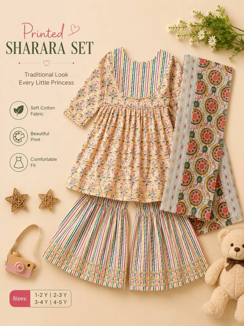 Beige block print anarkali set