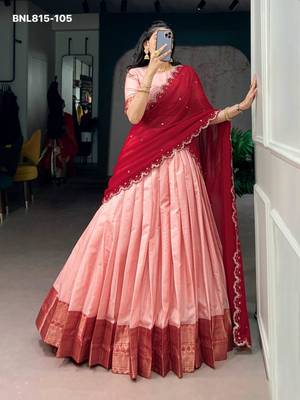 peach cotton silk plain lehenga choli 4