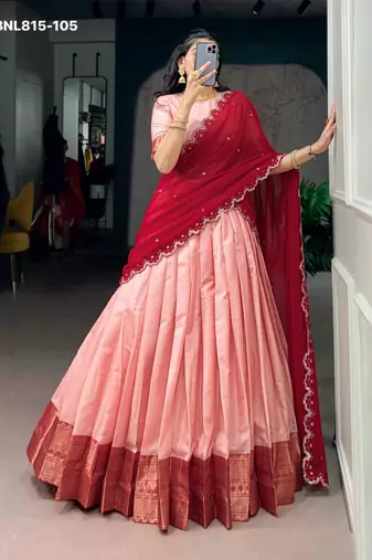 peach cotton silk plain lehenga choli