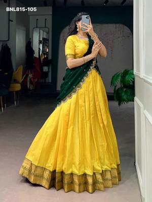 yellow cotton silk plain lehenga choli 2