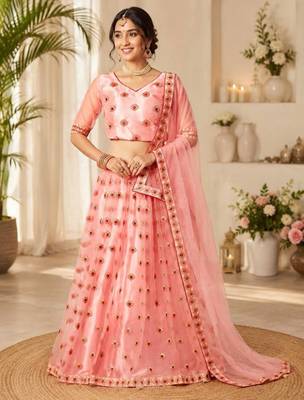 pink net embroidered lehenga choli 1