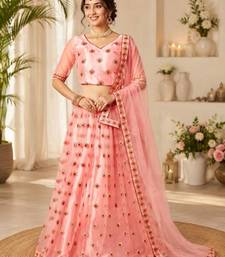 pink net embroidered lehenga choli