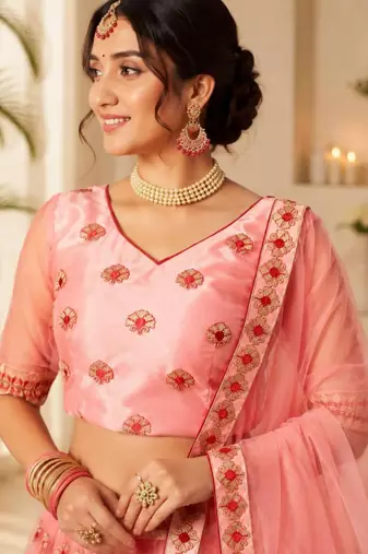pink net embroidered lehenga choli