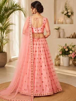 pink net embroidered lehenga choli 3