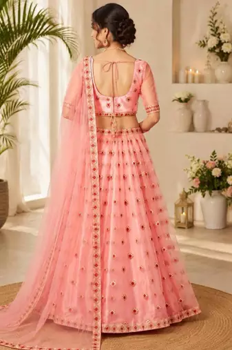 pink net embroidered lehenga choli