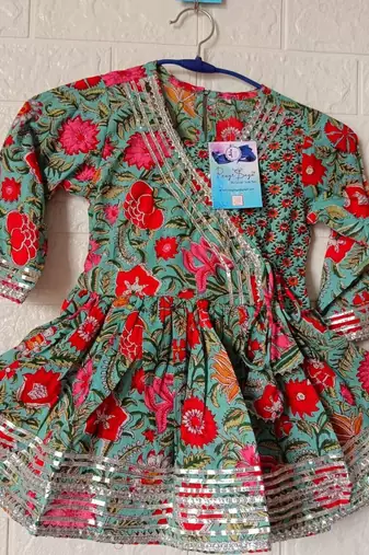 Red green floral anarkali set