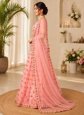 pink net embroidered lehenga choli 4