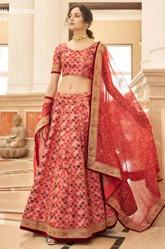 red art silk embroidered lehenga choli