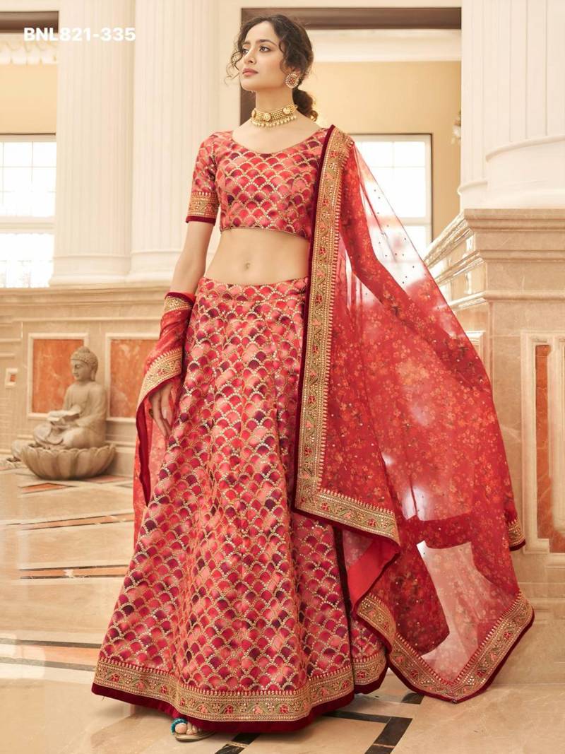 red art silk embroidered lehenga choli