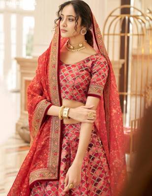 red art silk embroidered lehenga choli 2