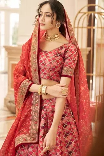 red art silk embroidered lehenga choli