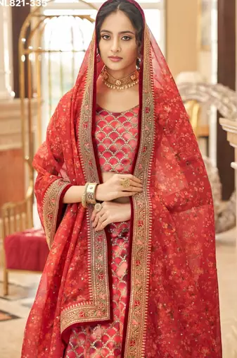 red art silk embroidered lehenga choli