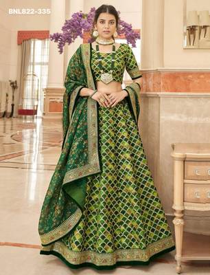 green art silk embroidered lehenga choli 1