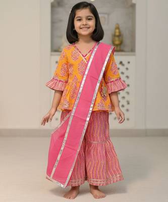 Yellow pink block anarkali set 1