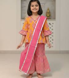 Yellow pink block anarkali set