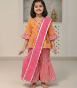 Yellow pink block anarkali set