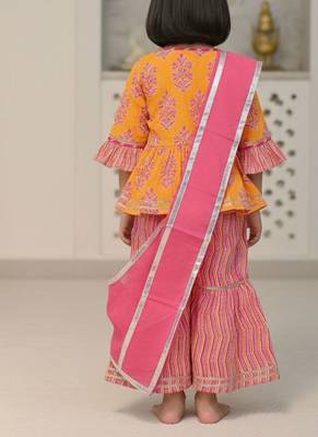 Yellow pink block anarkali set 2