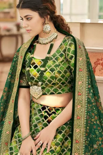 green art silk embroidered lehenga choli