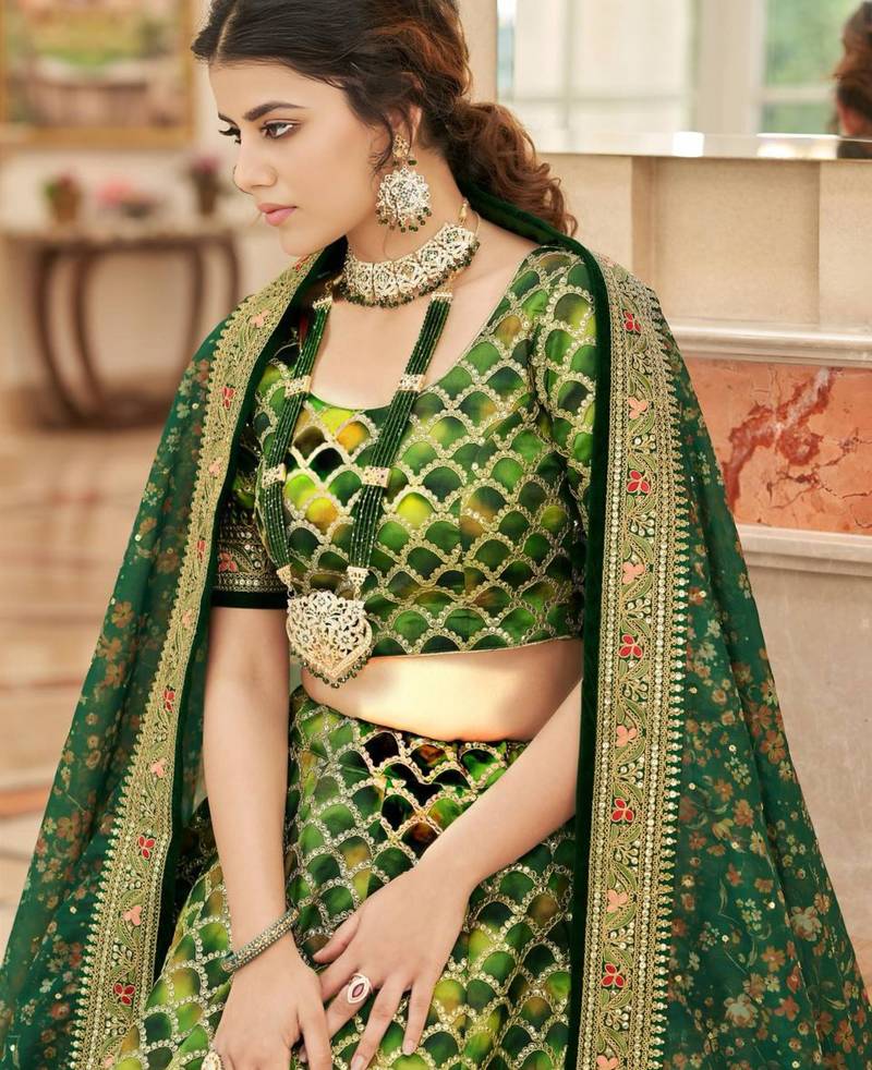 green art silk embroidered lehenga choli