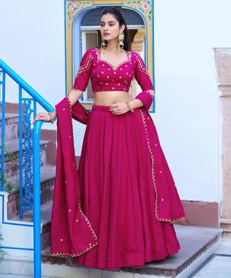 rani pink silk blend plain lehenga choli 1