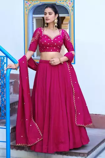 rani pink silk blend plain lehenga choli
