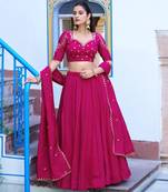 rani pink silk blend plain lehenga choli
