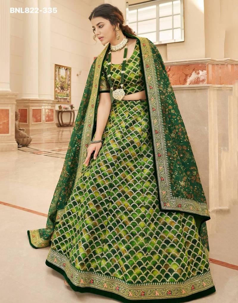 green art silk embroidered lehenga choli